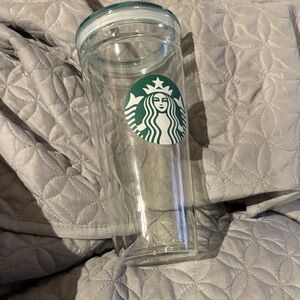 RARE Starbucks Double wall Glass Tumbler with Green Logo and lid